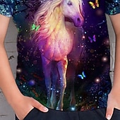 cheap Girl's 3D Cartoon-Girls' 3D Animal Unicorn T shirt Short Sleeve 3D Print Summer Spring Active Fashion Cute Kids 3-12 Years Outdoor Daily Indoor Regular Fit