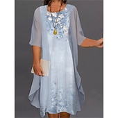 cheap Plus Size Collection-Women&#039;s Plus Size Curve Two Piece Dress Floral Round Neck Print 3 4 Length Sleeve Spring Summer Casual Knee Length Dress Casual Daily Dress