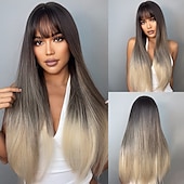 economico Parrucche trendy sintetiche-parrucche sintetiche dritte marrone scuro con capelli a strati naturali per le donne cosplay quotidiane fibre resistenti al calore parrucche per feste di natale da 20 pollici