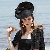 Недорогие Шляпы для вечеринки-Головные уборы Сеть Солома Панама Чаепитие Скачки Элегантный стиль С Бант Тюль Заставка Головной убор