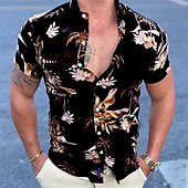 abordables Plantes tropicales-Homme Floral Feuille de palmier Plantes tropicales Chemise Chemise hawaïenne Chemise Aloha Manche Courte Chemise Col Classique Rétro Vintage Design Sexy Vacances Soirée Plein Air Noir Rouge Bleu S M L
