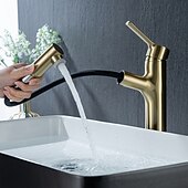 voordelige Klassiek-wastafelmengkraan voor de badkamer, uittrekbaar met 2-standen sproeier, uittrekbare wastafelkranen met enkele handgreep, op het blad gemonteerd