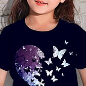 cheap Girl&#039;s 3D Cartoon-Girls&#039; 3D Animal Butterfly Heart T shirt Short Sleeve 3D Print Summer Spring Active Fashion Cute Polyester Kids 3-12 Years Outdoor Daily Indoor Regular Fit