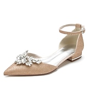 abordables Semi-formel-ballerines en satin blanc pour femmes avec motif floral en strass – chaussures de mariage ou de soirée élégantes à bout pointu