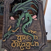 economico Hangings da parete all&#039;aperto-artigianato in resina il signore degli anelli il pony rampante e il drago verde pub segni set fatto a mano bar stile segno pub casa ufficio giardino segno decorativo