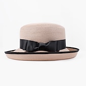 cheap Party Hats-Hats Woven Straw Hat Casual Holiday Cocktail Party Melbourne Cup Classy Retro With Satin Bowknot Headpiece Headwear dress to impress Hats Race Day Dress