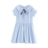 ieftine Rochii Casual-Copii Fete Rochie Mată Manșon scurt Școală Sporturi &amp; Exterior Zilnic Mâneci Bufante Imprimeu De Bază 90% bumbac Lungime Genunchi Vară 3-10 ani Roz Îmbujorat Albastru piscină