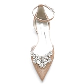 abordables Semi-formel-ballerines en satin blanc pour femmes avec motif floral en strass – chaussures de mariage ou de soirée élégantes à bout pointu