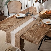 cheap Table Runners-Table Runner Cotton Line Farmhouse Style Table Decor Cover for Wedding Party Tea Party Festival Khaki