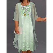 cheap Plus Size Collection-Women&#039;s Plus Size Curve Two Piece Dress Floral Round Neck Print 3 4 Length Sleeve Spring Summer Casual Knee Length Dress Casual Daily Dress