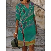 cheap Art&amp;Design Dress-Women&#039;s Mini Dress Petite Dress T Shirt Dress Tee Dress Shift Dress Summer Dress Bohemia Modern Boho Vacation Work Casual Regular Fit Floral Tree Half Sleeve V Neck Blue Green Gray Summer