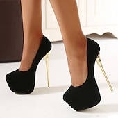 abordables Talons Plateforme-Femme Chaussures à Talons Escarpins Talons aiguilles Soirée Couleur unie Couleur Pleine Plateau Talon haut Talon Aiguille Bout rond Elégant Faux suède Mocassins Noir