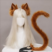 お買い得  ヘアスタイリングアクセサリー-猫耳と尻尾のスーツ、動物アニメフェイクファー子猫耳ヘッドバンド、かわいい猫フェイクファーぬいぐるみヘッドドレスヘアフープロリータカーニバルコスプレ衣装パーティーヘッドピース