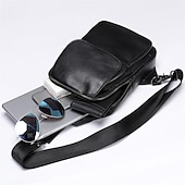 cheap Men&#039;s Bags-Men&#039;s Black Leather Crossbody Sling Bag with Multiple Compartments – Stylish and Functional Shoulder Bag for Travel and Daily Use