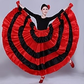 baratos Trajes de Dança-Mulheres Flamenco Señorita Dançando Traje de Dança de Tango à moda Poliéster Vermelho Saia