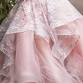 お買い得  フラワーガールのドレス-子供 女の子 フラワーガールドレス ドレス フラワー ノースリーブ 性能 結婚式 パーティー フリル メッシュ プリント プリンセス 甘い コットン チュール アシメントリー スイングドレス A ラインドレス 夏 3〜12年 ピンク