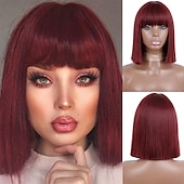 cheap Synthetic Trendy Wigs-Short Bob White Wig with Bangs Silver White Short Wigs for Women Straight Bob White Cospaly Hair Wig for Daily Party Halloween