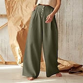 economico Pantaloni in lino e cotone semplici-Per donna Normale Culotte Gamba Larga Gamba larga Pantaloni in cotone e lino Moda Lunghezza intera Misura del girovita medio Semplice Tasche Laterali Gamba larga Baggy Comodità Inelastico Casuale