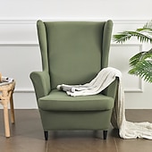 abordables Cubierta de sillón y silla sin brazo-Funda elástica de color sólido para sillón orejero, funda de licra, funda para sillón orejero, funda de color burdeos y rojo con parte inferior elástica para decoración de sala de estar y dormitorio