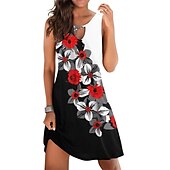 abordables Robes Floraux Imprimés-Femme Mini robe Robe casual Robe d&#039;été Robe Droite basique Moderne Décontractées Extérieur Vacances du quotidien Standard Imprime Sans Manches Col Ras du Cou Gris noir Noir Rouge Bleu Eté Printemps