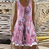 ieftine Rochii casual florale-rochie lejeră damă rochie schimbătoare rochie mini gri fără mâneci floral fals două piese vară primăvară decolteu turn elegant 2023 5xl