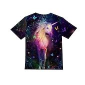 cheap Girl's 3D Cartoon-Girls' 3D Animal Unicorn T shirt Short Sleeve 3D Print Summer Spring Active Fashion Cute Kids 3-12 Years Outdoor Daily Indoor Regular Fit