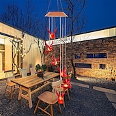 economico Luci paesaggistiche-Solare cardinale uccello rosso campanello eolico luci a led filatori corda a spirale appesa giardino esterno decorazioni per pareti di casa rosso
