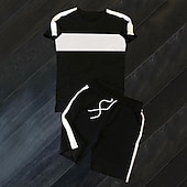olcso Férfi pólószettek-Férfi Póló öltönyök Tracksuit Teniszing Rövidnadrág és póló szett Rövid ujjú Terített nyak Tavaszi nyár Színes Sportok Divat Dizájn 2 db Szabadtéri Utca Hétköznapi Fekete Fehér Sárga Férfi felső póló