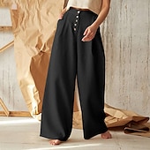 economico Pantaloni in lino e cotone semplici-Per donna Normale Culotte Gamba Larga Gamba larga Pantaloni in cotone e lino Moda Lunghezza intera Misura del girovita medio Semplice Tasche Laterali Gamba larga Baggy Comodità Inelastico Casuale
