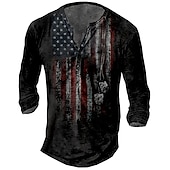 cheap Vintage&amp;Retro-Men&#039;s T shirt Tee Henley Shirt Tee Basic Classic Casual Shirt Graphic American Flag 1776 Long Sleeve Shirt Black Red Navy Blue Street Casual Daily Henley Spring &amp;  Fall Clothing Apparel Plus Size S M