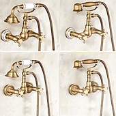 cheap Shower Faucets-Shower Faucet / Body Jet Massage Set - Handshower Included pullout Rainfall Shower Antique / Vintage Style Antique Brass Mount Inside Brass Valve Bath Shower Mixer Taps