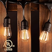 cheap Plug String Lights-S14 Global Outdoor String Lights Commercial Grade Weatherproof Strand Edison Vintage Bulbs 10m10pcs/15m15pcs Hanging Sockets UL Listed Heavy-Duty Decorative Cafe Patio Lights for Bistro Garden