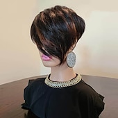 economico Parrucche di capelli veri senza cuffia-Cappelli veri Parrucca Corto Liscio Taglio asimmetrico Marrone scuro Soffice Feste Da donna Senza tappo Brasiliano Per donna Nero ombrato / castano ramato 8 pollici Festa / Serata Giornaliero Da