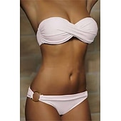 abordables Ensemble de bikinis-Femme Maillots de Bain Bikinis 2 pièces Slip Brésilien Maillot de bain Ruché 2 Pièces Dos ouvert Sexy Tenues de plage Sexy Plein Couleur monochrome Sans Bretelles Sans Manches Maillots de bain