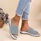 tanie Sandały typu slide-damskie zielone, dzianinowe sandały wsuwane – lekkie, oddychające, wsuwane i wygodne kapcie na lato, plażę i na co dzień