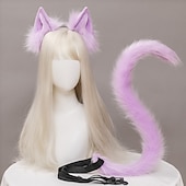お買い得  ヘアスタイリングアクセサリー-猫耳と尻尾のスーツ、動物アニメフェイクファー子猫耳ヘッドバンド、かわいい猫フェイクファーぬいぐるみヘッドドレスヘアフープロリータカーニバルコスプレ衣装パーティーヘッドピース