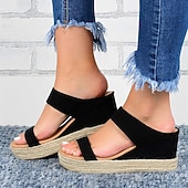 levne Pohodlné sandály-dámské bílé espadrilkové sandály na klínku s otevřenou špičkou a dvojitým páskem pro běžné, plážové a letní outfity