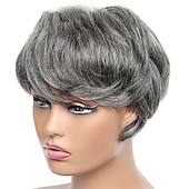 cheap Human Hair Capless Wigs-Human Hair Wig Short Natural Wave With Bangs Black Burgundy Dark Brown Soft Party Women Capless Brazilian Hair Women&#039;s Natural Black #1B Black / Grey Medium Brown#4 6 inch Party / Evening Daily Daily