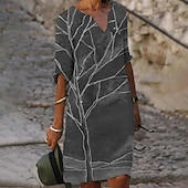cheap Art&amp;Design Dress-Women&#039;s Mini Dress Petite Dress T Shirt Dress Tee Dress Shift Dress Summer Dress Bohemia Modern Boho Vacation Work Casual Regular Fit Floral Tree Half Sleeve V Neck Blue Green Gray Summer