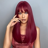 Недорогие Парик из искусственных волос без шапочки-основы-haircube косплей длинные прямые золотые/бордовые/черные синтетические парики с челкой для женщин афро-американская Лолита ежедневная вечеринка термостойкое волокно парики для рождественской вечеринки