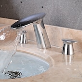 cheap Multi Holes-Widespread Bathroom Sink Faucet,Two Handle Three Holes Waterfall  Electroplated Bath Taps