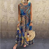 olcso Boho ruhák-Nők Maxi Ruha Kényelmi Ruha T-Shirt Ruha Tee Ruha Napszoknya Alap Kint Nyaralás Parti Szabványos Fit Virágos Rövid Ujjú Kerek Nyak Piros Kék Zöld Nyár Tavasz