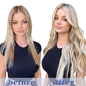 abordables Extensions à Clips-extensions de cheveux blonds vrais cheveux 12-24 pouces 120g 7 pièces blond cendré met en évidence le clip blond platine dans les extensions de cheveux vrais extensions de cheveux épais et raides pour