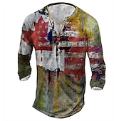 billiga Vintage &amp;amp; Retro-Herr T-shirt Henleytröja T-shirts Vintage Retro Grundläggande Skjorta Grafisk Amerikanska flaggan Långärmad Skjorta Svart Gul Rubinrött Gata Ledigt Dagligen Henley Vår &amp; Höst Kläder Plusstorlekar S M