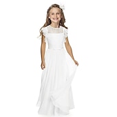 preiswerte Kleider für die Blumenmädchen-Blumenmädchenkleid Mädchen Partykleid Leistung Hochzeit Party Mode Prinzessin einfarbig Kurzarm Rundhalsausschnitt Schwarz Weiß