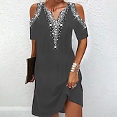 abordables Robe de cocktail-Femme Mini robe Robe casual Robe Droite basique Vacances du quotidien Sortie Standard Imprime Pois Manche Courte Col V Noir Vin Bleu de minuit Gris Eté Printemps