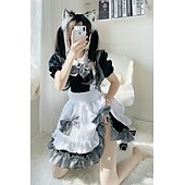 baratos Vestidos Lolita-Lolita Doce lolita Tamanhos Grandes Lolita Casual Vestidos Ternos de Empregadas Mulheres Japanês Trajes de cosplay Preto Côr Sólida Manga Curta / Avental / Avental