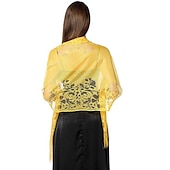 voordelige Sjaals-sjaal&amp;amp; wikkelsjaals damesherfst bruiloft gast wrap elegante bruidszonwering mouwloos polyester bruiloft wraps met kant voor bruiloft zomer