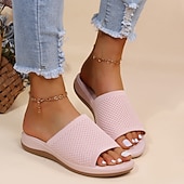 tanie Sandały typu slide-damskie zielone, dzianinowe sandały wsuwane – lekkie, oddychające, wsuwane i wygodne kapcie na lato, plażę i na co dzień