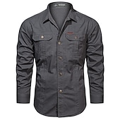 preiswerte Arbeitshemden für Herren-Herren Knopfhemd Hemd Cargo-Shirt Schwarz Weiß Armeegrün Khaki Dunkelblau Langarm Feste Farbe Umlegekragen Strasse Täglich Vordertasche Bekleidung Baumwolle Modisch Brautkleider schlicht Komfortabel